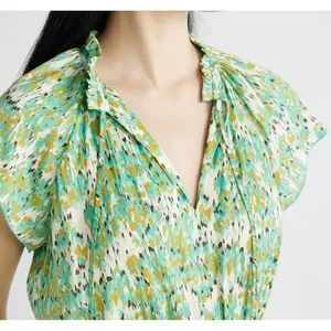 Scoop Womens Dress Sz XS Blurred Ikat Satin Ruffle Mini Cap Sleeve Cottagecore thumbnail 3