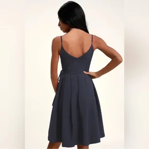 Lulus Thinking About You Navy Blue Pleated Faux Wrap Midi Dress Size Small thumbnail 3