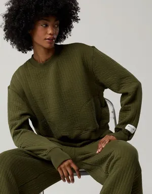 OFFLINE by Aerie Quilted Crewneck Sweatshirt Women XS Olive Green Thumbhole Cozy thumbnail 1
