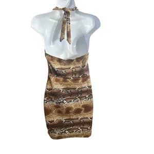 New Women's Switchblade Stiletto Snake-Print 🐍 Lace Up Halter Mini Dress Medium thumbnail 5