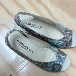 Robertson Madison Blue Snakeskin Leather Peep Toe Slingback Block‎ Heel Shoes 37 thumbnail 5