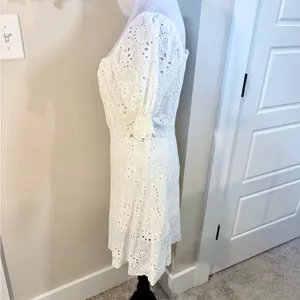 7 For All Mankind White Eyelet Puff Sleeve Babydoll Dress Size M💛 thumbnail 7