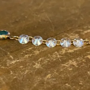 Gold tone teal and clear cubic zirconia crystal necklace thumbnail 8