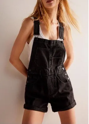 Free The People Ziggy Shortall XS‎ Black Wash Denim Overalls Distressed Grunge thumbnail 1