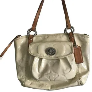 COACH Cream Leather All Over Logo Handbag thumbnail 1
