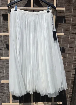 NEW Adrianna Papell white pleated tulle midi skirt thumbnail 1