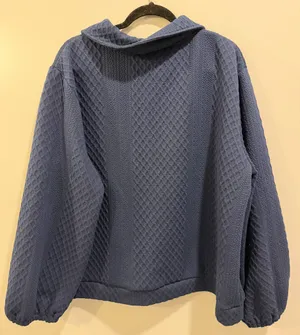 Oddy Textured Quarter Zip Pullover and Wide Leg Pants Matching Loungewear Set Navy / Midnight Blue thumbnail 5