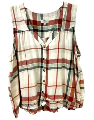 True Craft XL Tank Top Plaid Button Front Sleeveless Western Cowgirl Country 885 thumbnail 1
