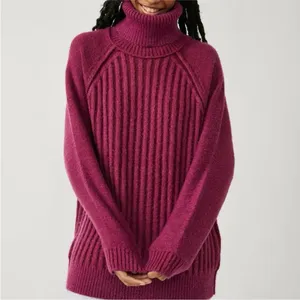 Free People Big City Turtleneck Sweater In Mulberry‎ Garnet Size Medium NWT thumbnail 5