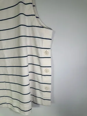 NWT 100% Cotton Loft Striped Tank Top Size L White Blue Side Button Sleeveless thumbnail 7