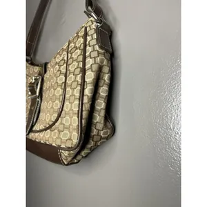 Nine West Shoulder Bag Womens Small Brown Geometric Faux Leather Purse Buckle thumbnail 3