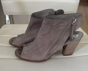 Paul Green Taupe Grey Leather Peep Toe‎ Slingback Booties Size 6 Made in Austria thumbnail 1