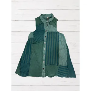 Free People Santana Patchwork Tunic Mini Dress Boho Green M thumbnail 3