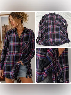 Free‎ People Cozycore Plaid Button Up Shirt Oversized Lace Up XS Grunge Boho thumbnail 2