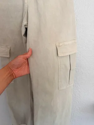 Zara marine cut off raw hem cropped khaki tan cargo wide leg pants 0 thumbnail 5