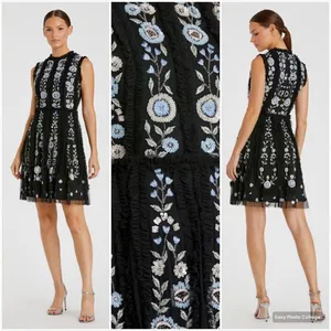Mac Duggal 9135 Womens Black Sleeveless High Neck Embroidered Mini Dress thumbnail 2