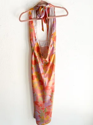 NWT Runaway The Label Mindy Midi Dress Sage Floral Halter Satin Small thumbnail 5