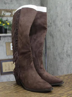 NWT Universal Thread Tall Fringe Western Boots Cowgirl Chocolate Brown 8.5M thumbnail 3