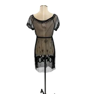 Free People Sequined Elephant Sheer Mesh Mini Dress Black‎ Embellished Size 2 thumbnail 10