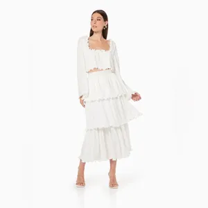 Elliatt Romanesque Tiered Midi Skirt in Ivory Size Small NWT thumbnail 3