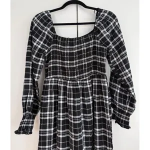 Lucky Brand Black Plaid Smocked Midi Dress‎ Grunge Cottagecore Long Sleeve NWT thumbnail 3