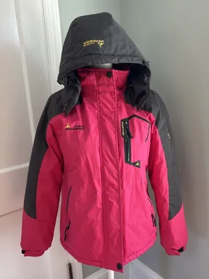 Unco & Boror Women's Size XL Pink & Black Down Hooded‎ Parka Jacket Coat Hooded thumbnail 1