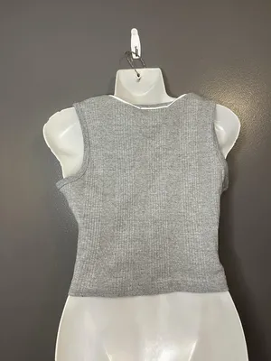 Bravo Tank Top Womens Medium Gray Ribbed Cropped 100% Cotton Shirt Casual thumbnail 4
