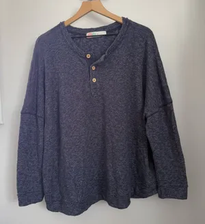 Free People Medium Henley Pullover Heather Navy Oversized Relaxed Lounge thumbnail 1