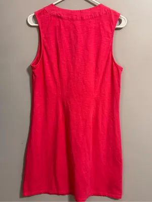 Tommy Bahama Women’s M Pink Lace-Up Sleeveless Shift Dress Linen Trim thumbnail 3