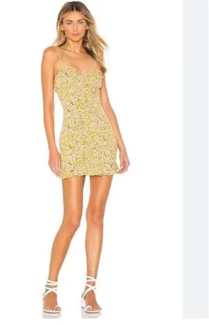 Superdown Aj Cami Ruffle Dress Very Short Mini Floral Print Yellow Size XS thumbnail 2