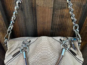 Y2K Coach Madison Kristin Satchel Tan Python Embossed Leather Silver Chain thumbnail 10