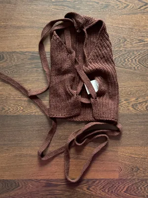 Peppermayo Crochet Criss Cross Tie Back Crop Top Brown One Size thumbnail 2