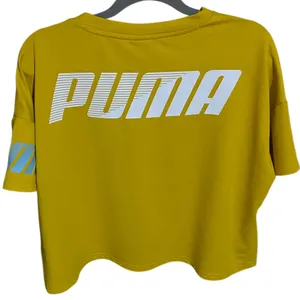 Puma Yellow Cropped Logo Tee with White & Baby Blue Branding NWOT Sz. US XL thumbnail 2
