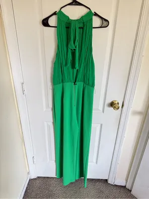 Alice + Olivia Thelma Halter Neck Green Wide-Leg Jumpsuit (NO BELT) thumbnail 6