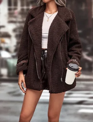 SheIn Zip Up Drop Shoulder Teddy Coat thumbnail 4