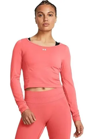 Under Armour Womens Long Sleeve Crop Top Coral Orange Athletic Gym Shirt Large thumbnail 1