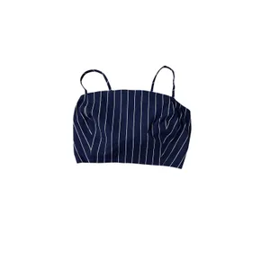 WAYF Navy Blue Pinstripe Tie Back Crop Top Linen Blend Spaghetti Strap thumbnail 3