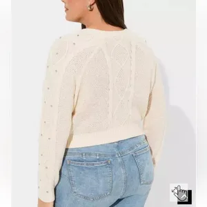 NWT‎ Torrid Cropped Cable Cardigan Embellished Sweater Cream Diamond Size 2X thumbnail 6