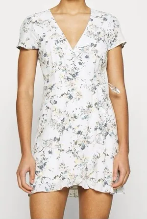 Abercrombie & Fitch Floral Faux Wrap Mini Dress XS White Blue Cottagecore thumbnail 1