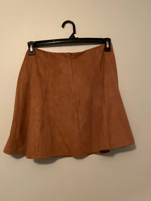She & Sky Brown Faux Suede Wrap Gored Skirt With Side Tie thumbnail 7