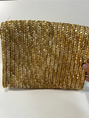 EWC Neutral Gold Raffia Woven Straw Envelope Clutch Boho Vacation Purse thumbnail 4
