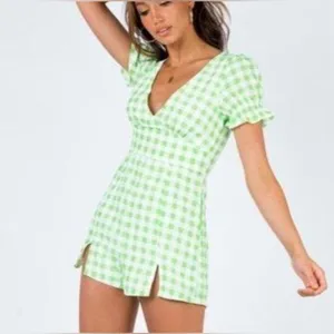 Princess Polly Gingham Shorts Romper Ruffle Short Sleeve Scoop V-Neck Zip Up 2 thumbnail 2