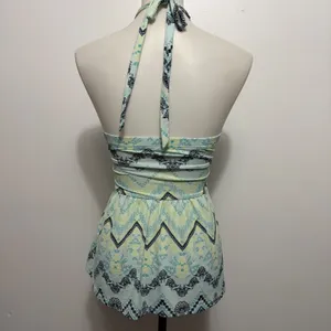 Vanity Halter Top Small Mint Green Geometric Floral Braided Empire Babydoll Boho thumbnail 5