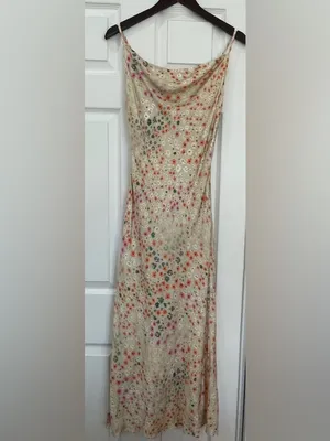 Floral Cowl Neck Satin Slip Midi Dress XS thumbnail 6