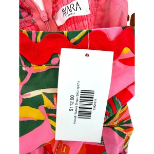 Avara Susana Maxi Dress XS NWT Pink Tropical Parrot Palm Rick Rack Cotton Tiered thumbnail 6