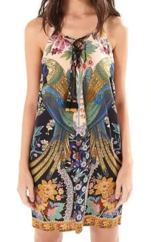 Farm Rio Mini Floral Print Colorful Sleeveless Lace up Detail Dress FARM Boho thumbnail 1