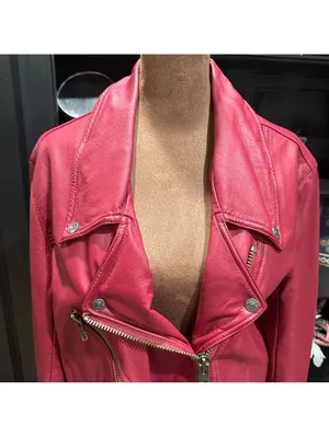 Free People We The Free Jealousy Vegan Leather Moto Jacket – Rhubarb Red – Size Small thumbnail 4