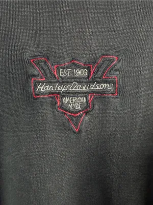 Harley-Davidson Cotton Embroidered Logo Knit Pullover in Charcoal Gray Red Large thumbnail 3