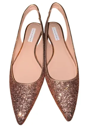 James Chan Nakasey Slingback Flats Womens 10 Pink Rose Gold Glitter Pointed Toe thumbnail 1