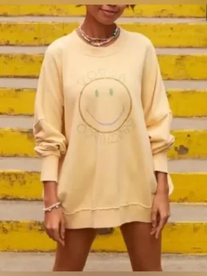 Aerie Butter Yellow Smiley® Total Optimist Down-To-Earth Crew Sweatshirt - M thumbnail 14